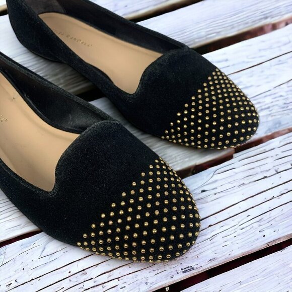 Loeffler Randall Mo Flats Black Suede Leather Gold Studded Toes Size 10 - Picture 9 of 12